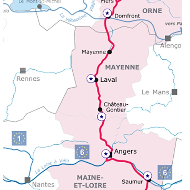 Carte de la vélo Mayenne, partie de la vélo francette